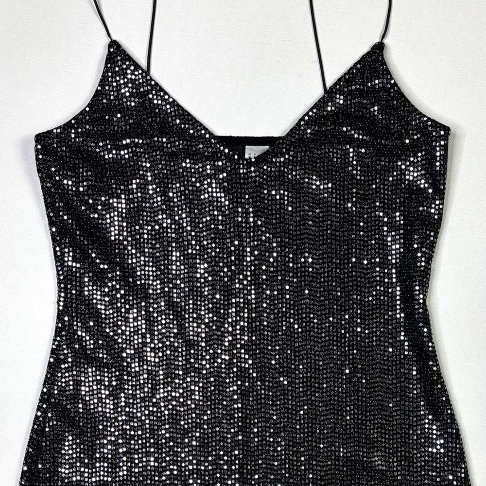 H&M Divided Dress Women’s Small Sequin Black Silver Mini Evening - Picture 7 of 8